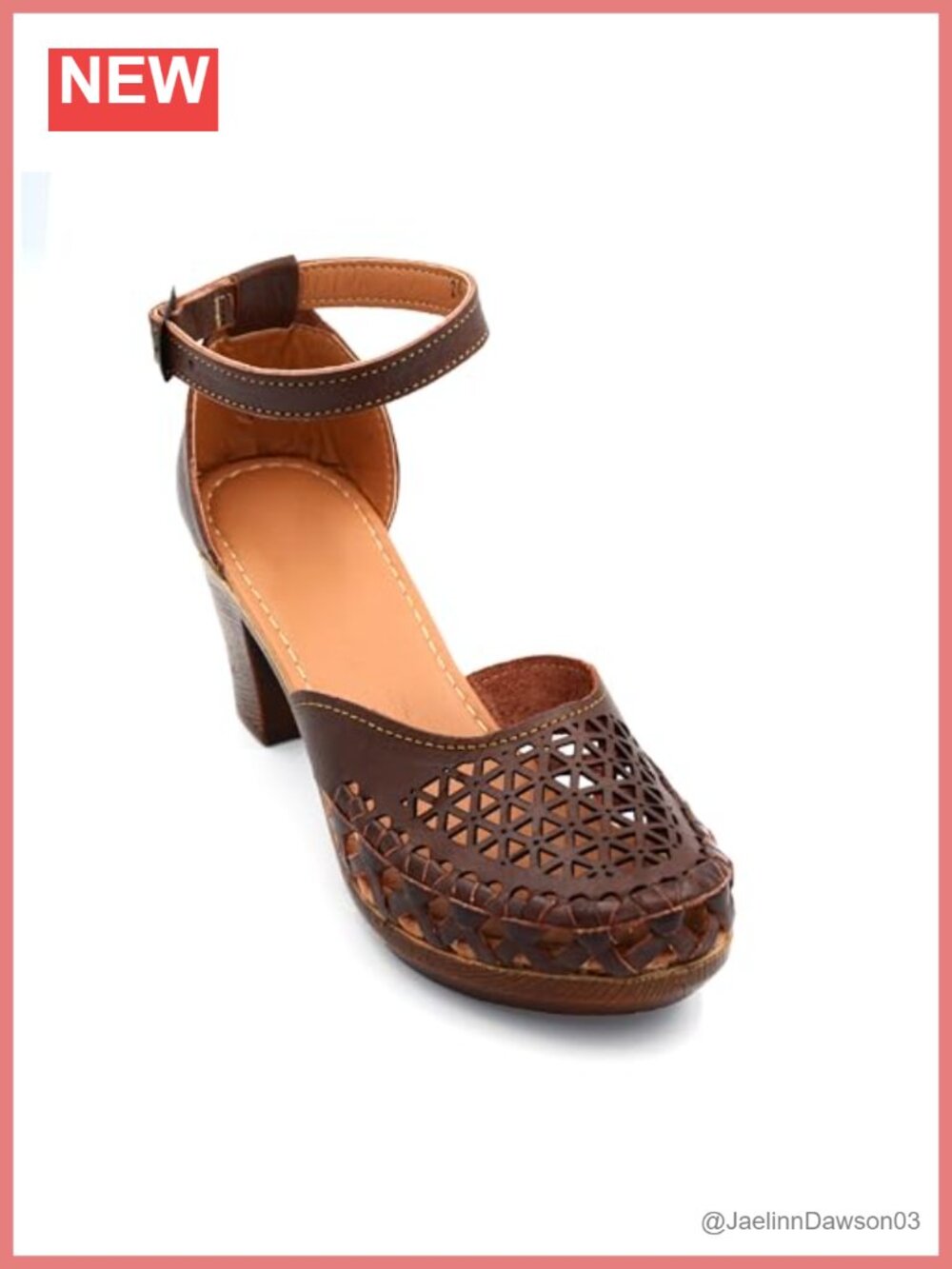 Handmade Leather Wedge Sandals with Ankle Strap Buckle Embroidered Floral